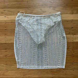 WHITE RHINESTONE MESH MINI SKIRT